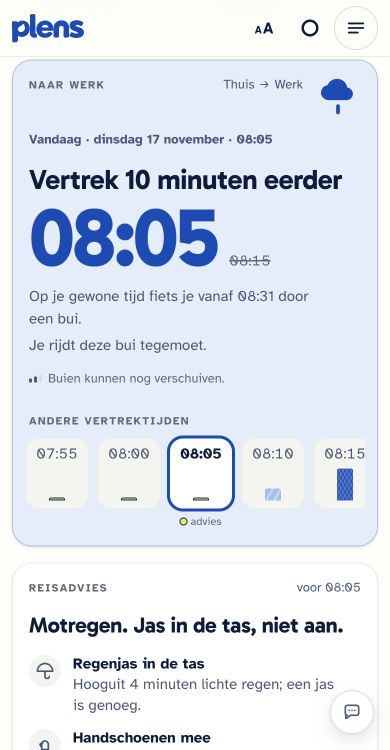 Na het openen van de melding kun je het vertrekadvies en de alternatieve tijden bekijken.